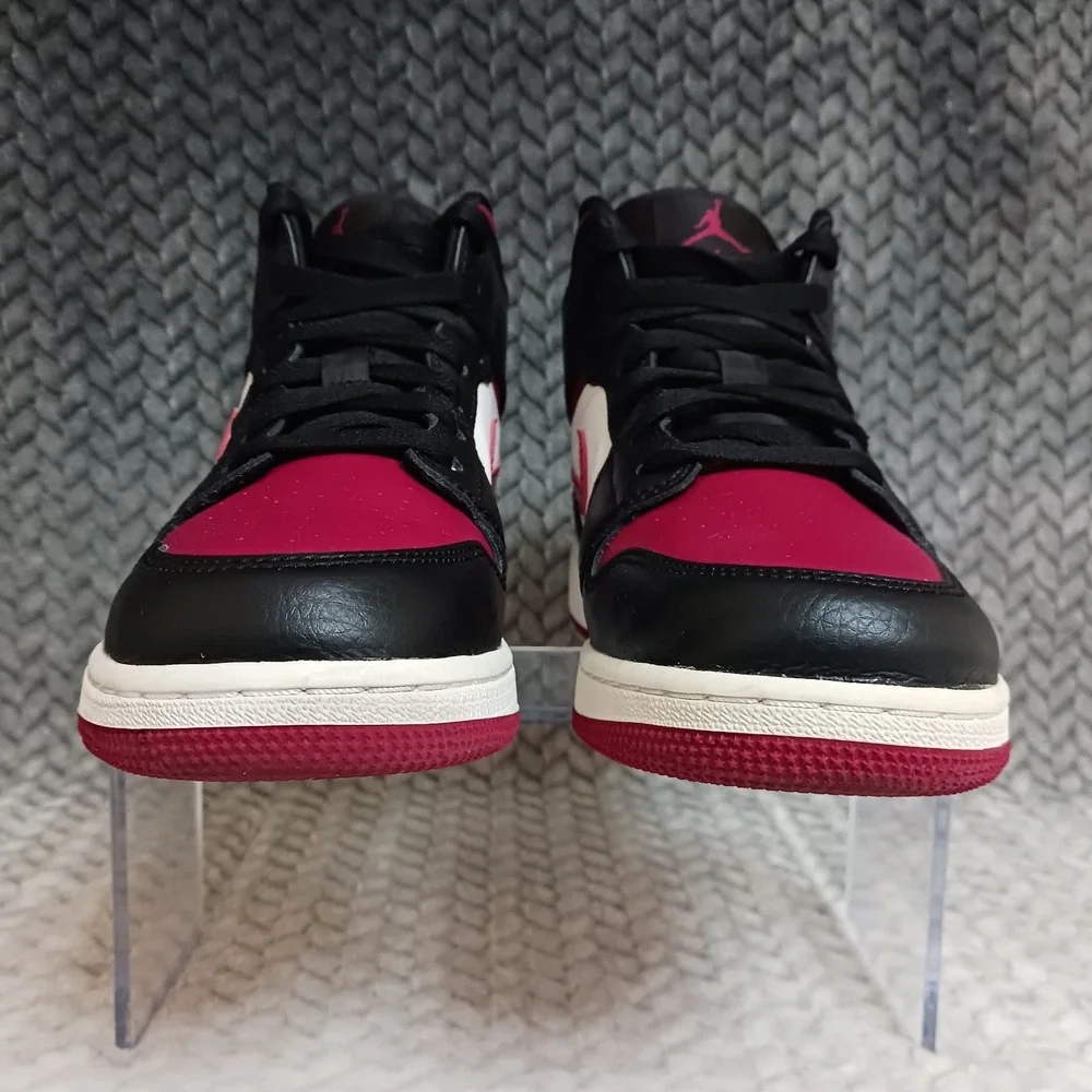 Jordan 1 Mid Bred Toe GS Black Noble Red Youth Basketball Sneakers Shoes Size 6Y